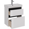 Тумба LEMARK COMBI 60 см под раковину, подвесная/напольная, 2 ящика, планки-чёрный; корпус/фасад белый глянец LM03C60T-black
